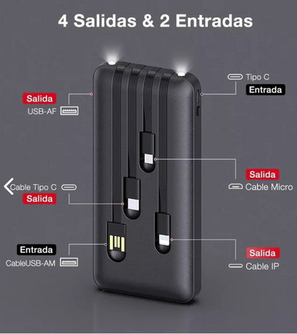 Power Bank Portátil 4 Cables